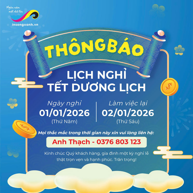 THÔNG BÁO LỊCH NGHỈ TẾT DƯƠNG LỊCH 2026 – IN SÓNG XANH